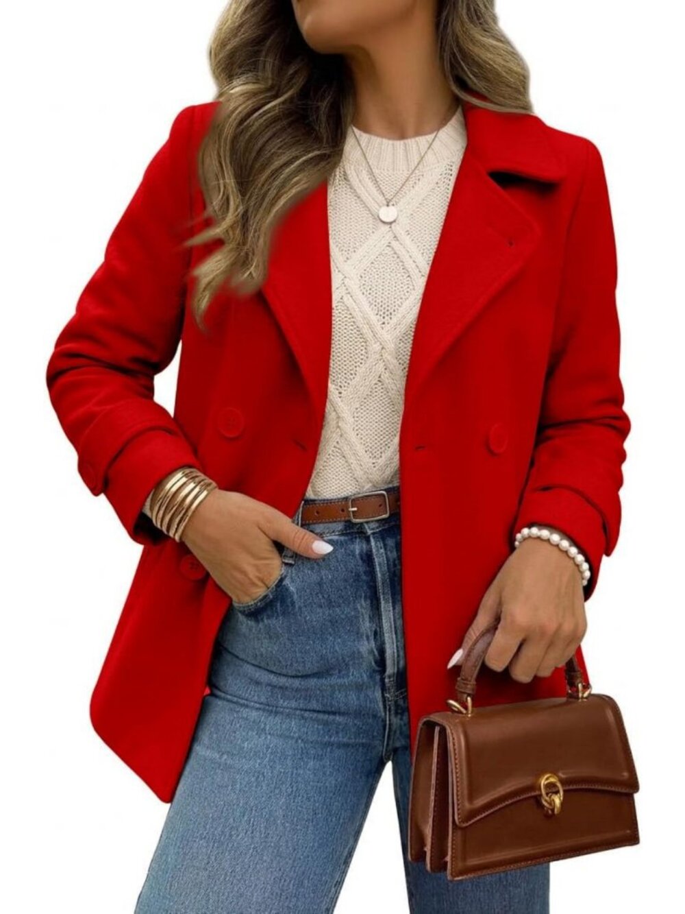 Cozy Women's Winter Wool Peacoat - Double Breasted Trench Coat for Cold Weather